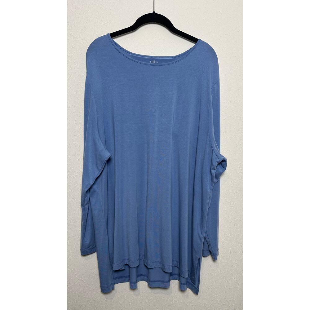 J Jill Fit Twist Back Tunic Top Womens 3X Blue Long Sleeve Stretch Tencel